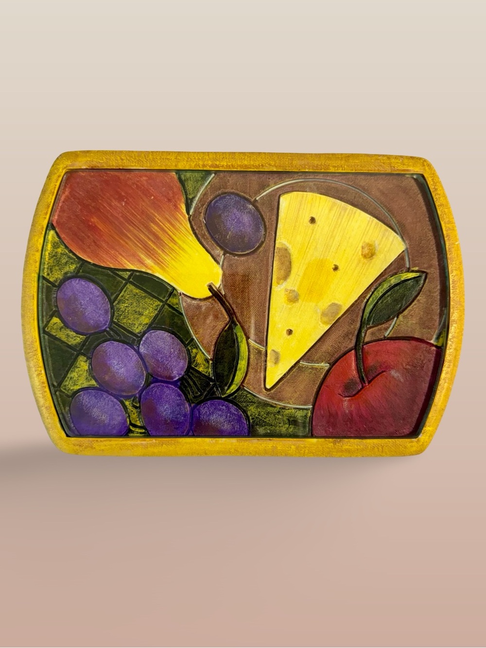 Vintage Joie de Vivre 3D Resin & Glass Cheese Serving Board